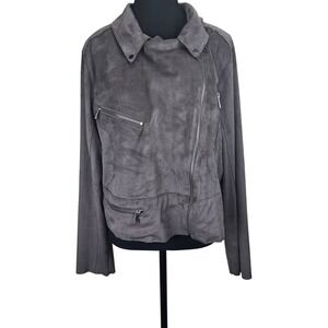Hutch Anthropologie Faux Suede Womens Moto Jacket Large Gray‎ Biker Grunge Y2K
